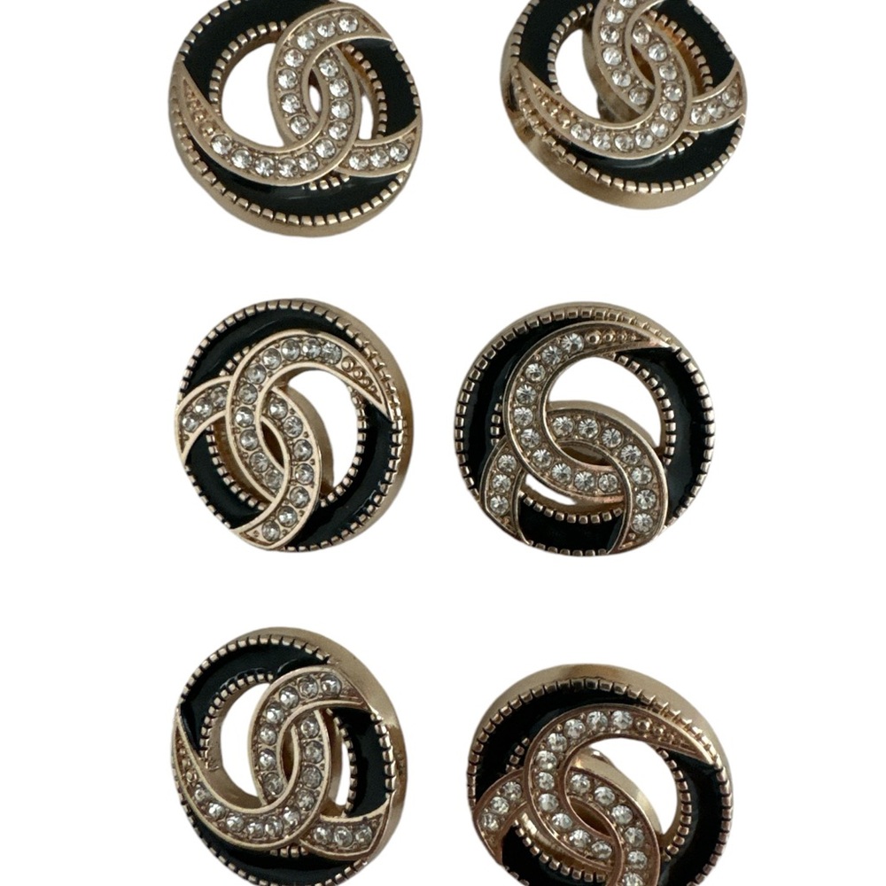 New 6 Pcs Button Sewing Supplies Metal Round Black Rhinestone Buttons Clothing